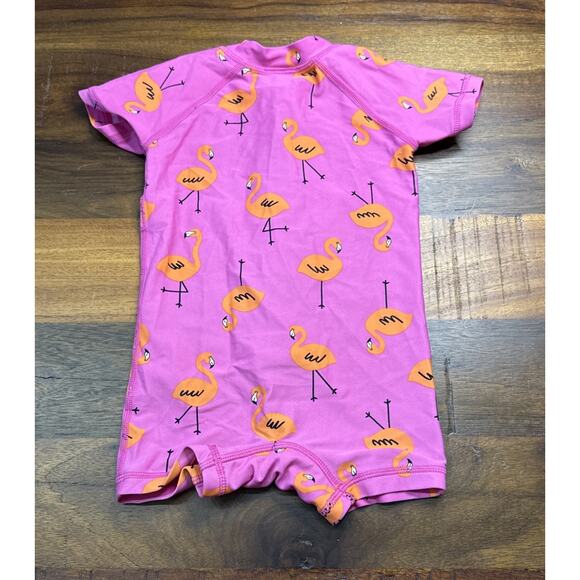 Hanna Andersson 6-12 Months Baby Girl Swim Suit Rash Guard Romper Flamingo - Picture 3 of 3
